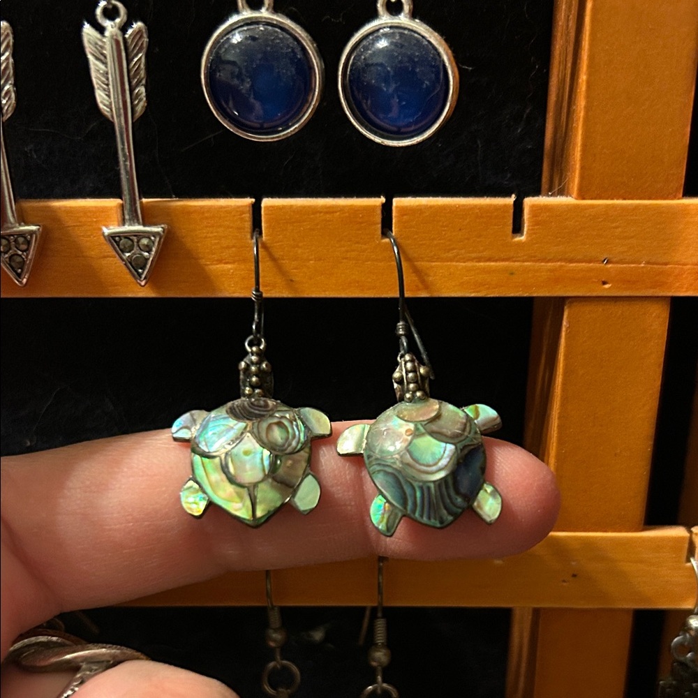 Turtle Shell Earrings with Iridescent Finish